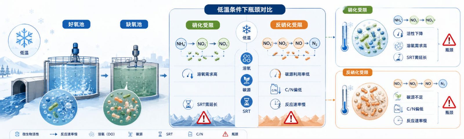 低温条件下硝化与反硝化瓶颈诊断图